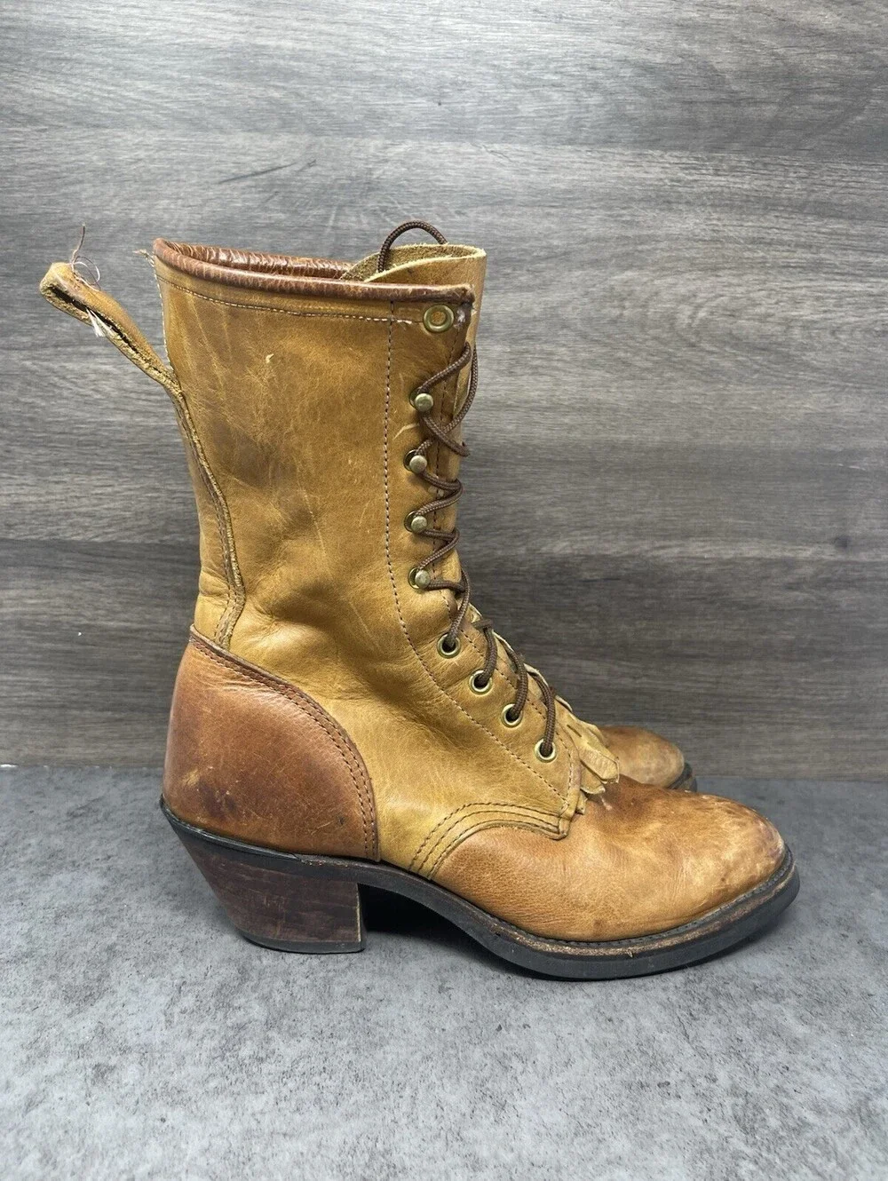 Mens Brown Leather Packer Boots Size 9.5 10 Inch Cowboy Work